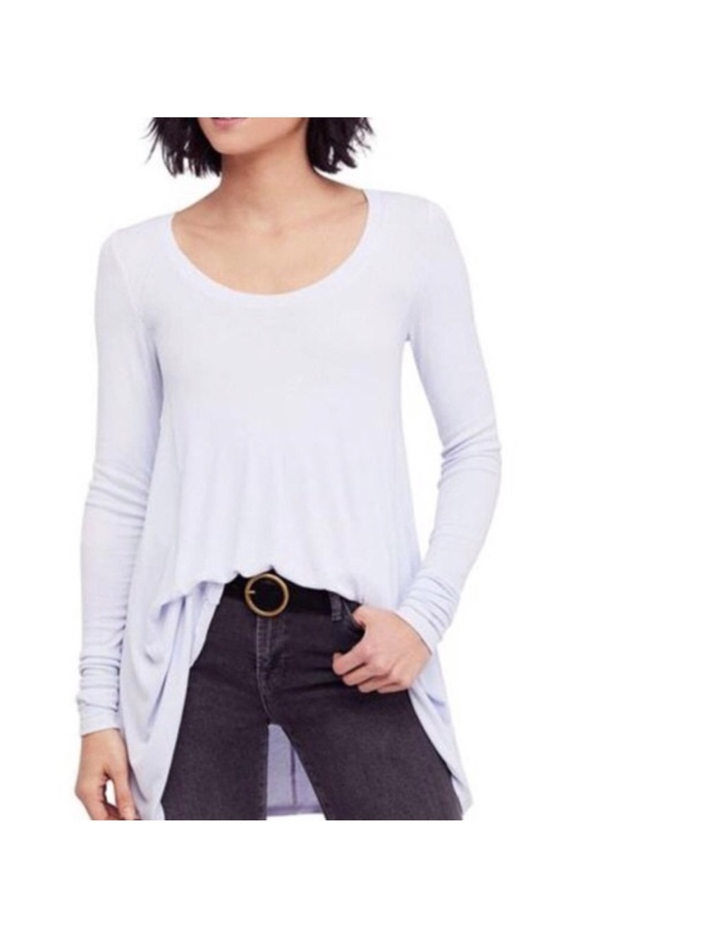 Free People Scoop Neck Long Sleeve Tunic Top - White